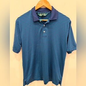 Brooks Brothers St Andrews Links Polo Mens Medium Blue Striped Performance Golf